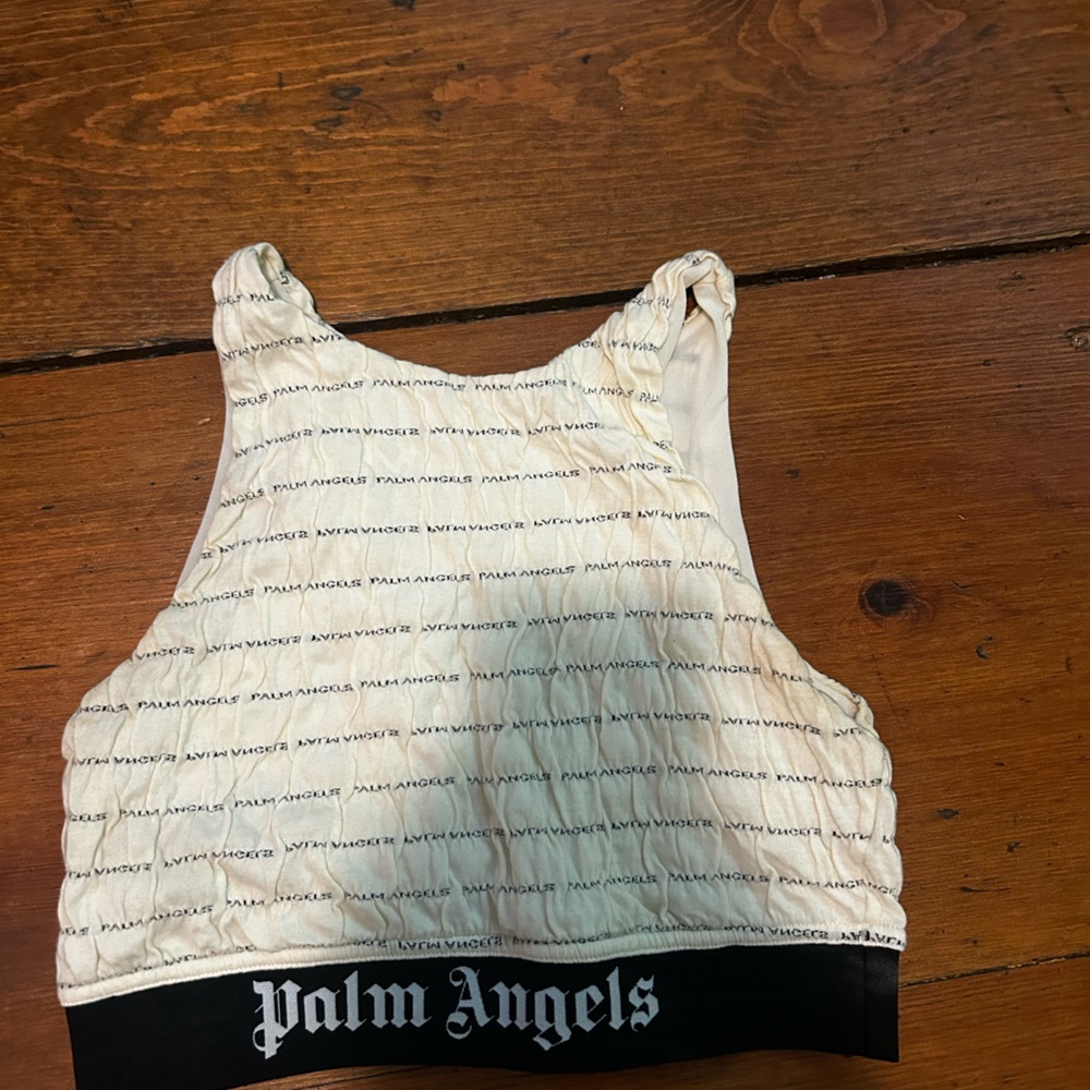 Palm Angels Cream and Black Logo Crop Top